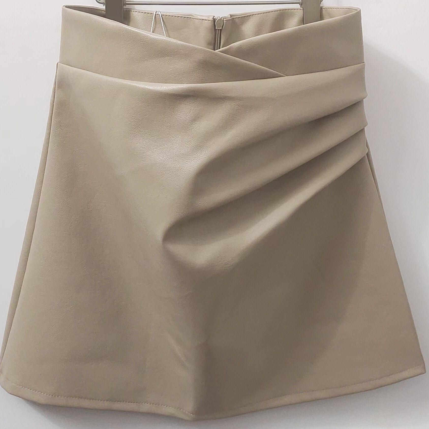 

High-Waisted A-Line Leather Skirt: Spring Style, Slimming & Flattering Fit Large хаки