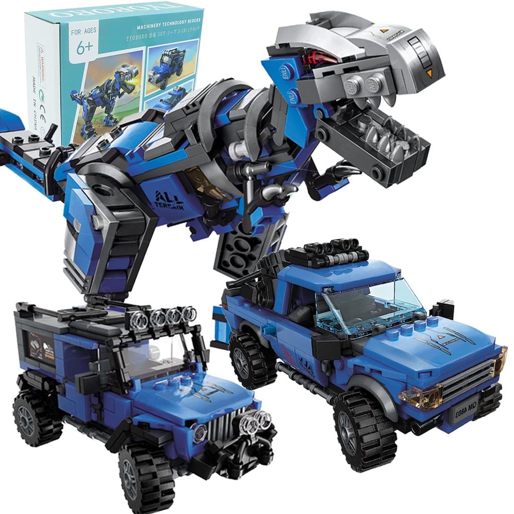 AMYCOOL Dinosaur Building Educational Transforming Puzzle for Boys and 3D Puzzle with Transforming Cars and Construction Birthday Gift for Ages
