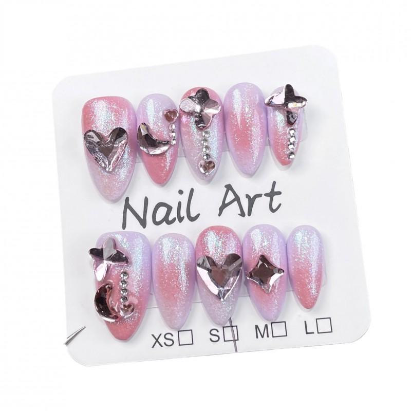 Handmade Press-On Nails With Irregular Gradient Sparkle Design Sweet Style Medium Length Almond Shape