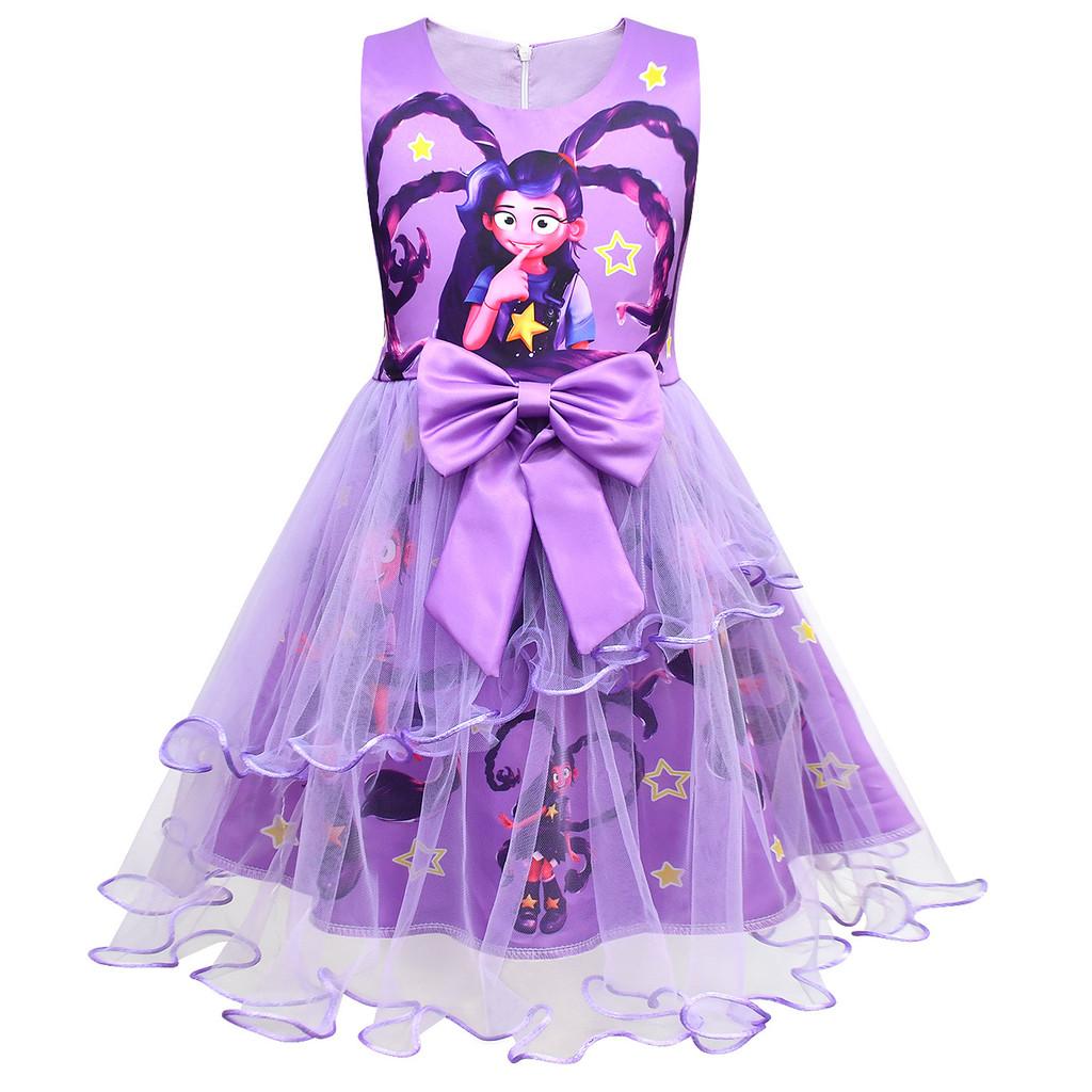 83144 Kids Girls Lily Lovebraids Print Bow Mesh Ruffle Princess Dress