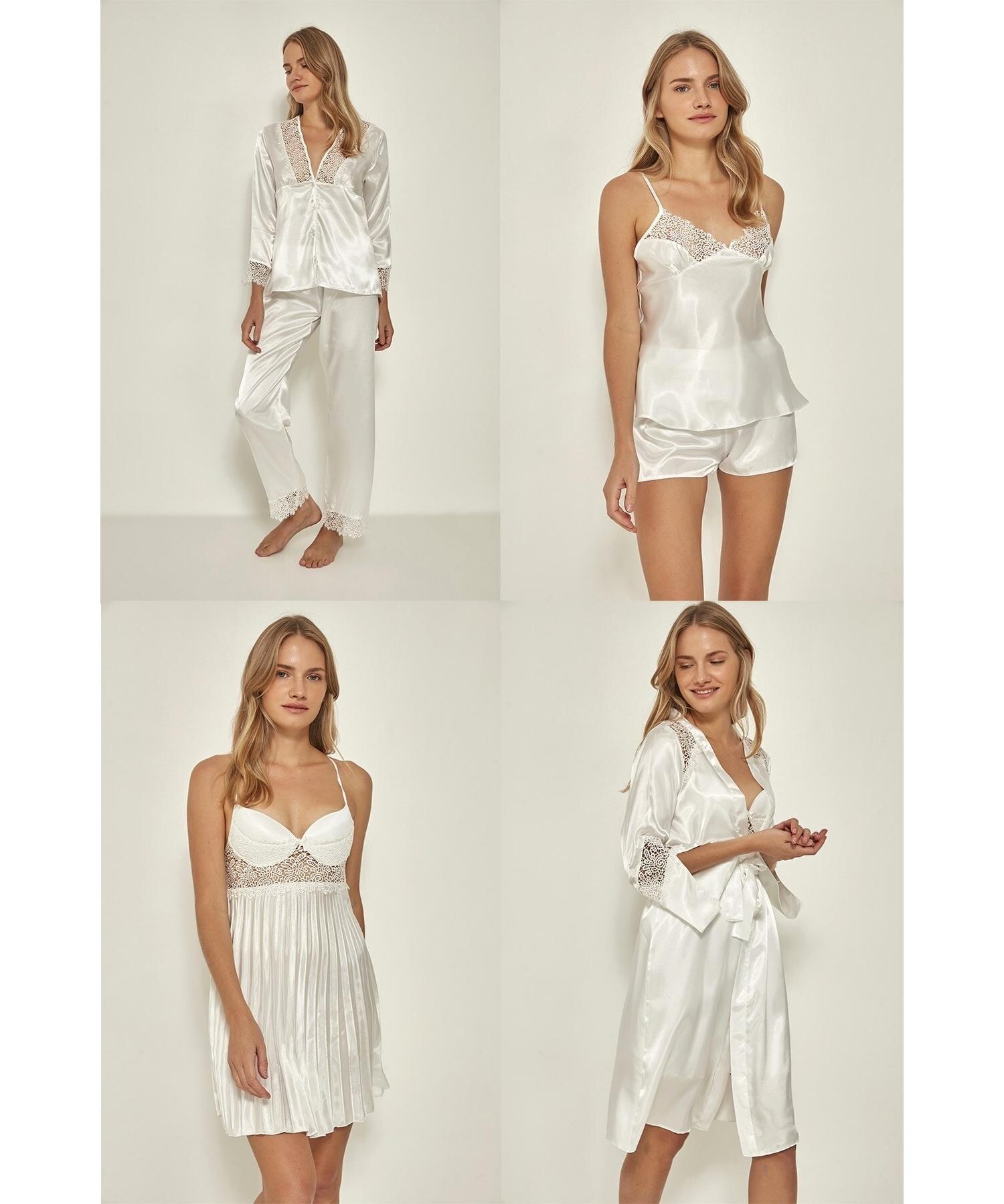 

Женский комплект приданого цвета экрю, ночная рубашка, халат, комплект из 6 шт.