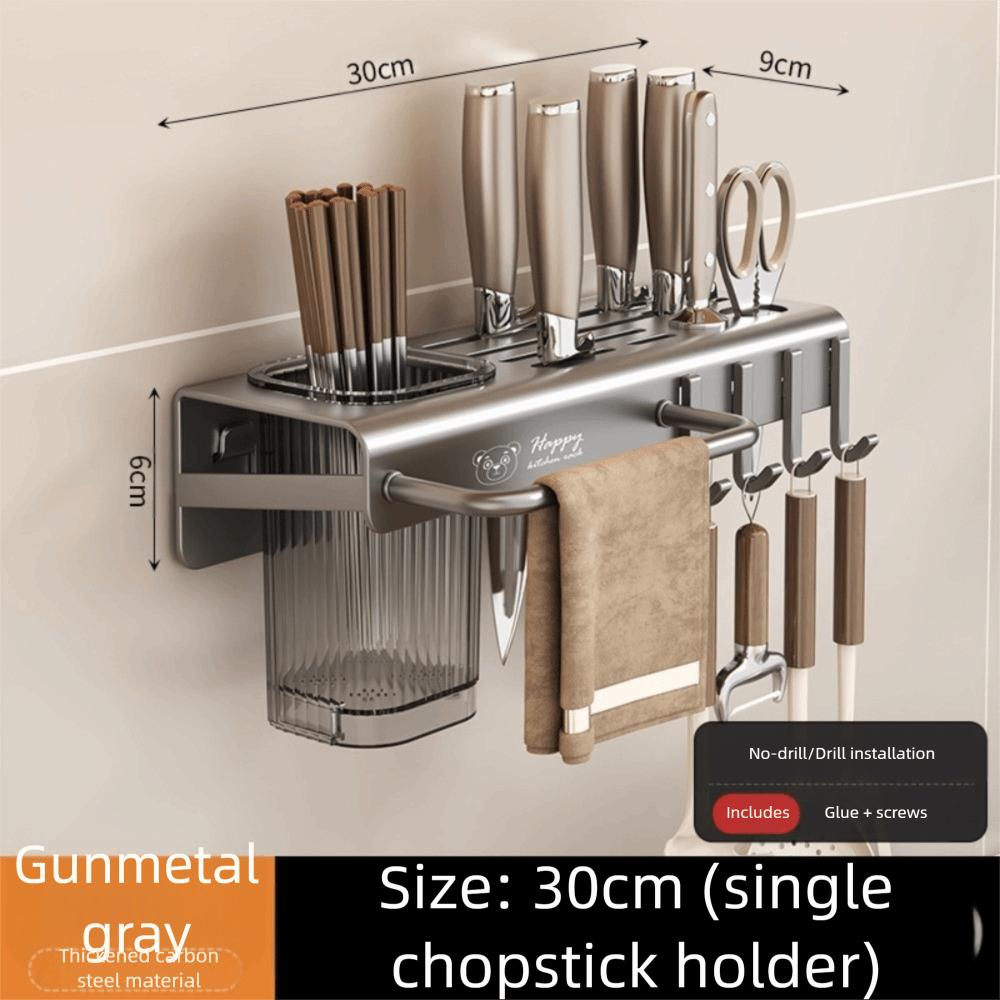 

Carbon Steel Kitchen Storage Shelf Rust-Resistant Detachable Kitchen Cutlery Organizer Space Saving with Bracket Hook