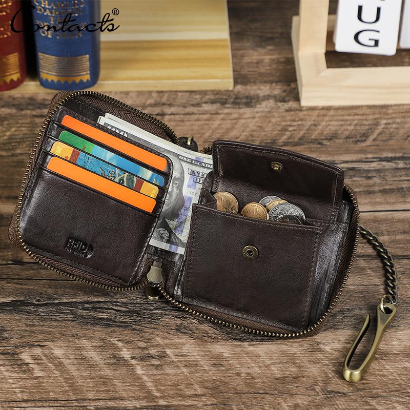 CONTACT'S Genuine Leather Classic Style Wallet for Men FRID  Short  Male Purse Men Fashion High Quality Card Holder Small Purse For Male