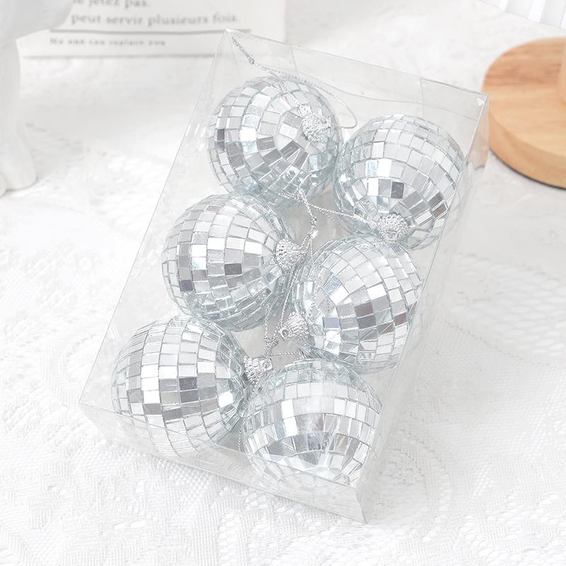 12Pcs Disco Ball Glass Silver Christmas Decoration for Disco Carnival Theme Music Party Cake Decor Sparkling Christmas Tree Gift
