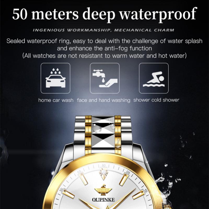 OUPINKE Montre Homme Double Calendrier Montre Mécanique Automatique Montre Diamant Haut De Gamme Étanche