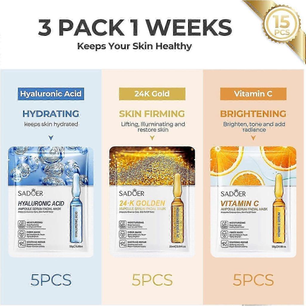 Vitamin C Hyaluronic Acid Face Mask, Anti-Wrinkle Real Deep Hydration, 24K Golden Moisturiser Overnight Sheet Masks, Natural Soothing Face Mask Treatm