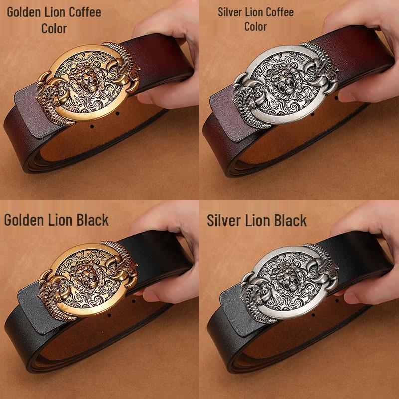 Men's Retro Genuine Cowhide Leather Belt with Smooth Buckle - Extended Large Size for Trendy and Plus-Size Fashion