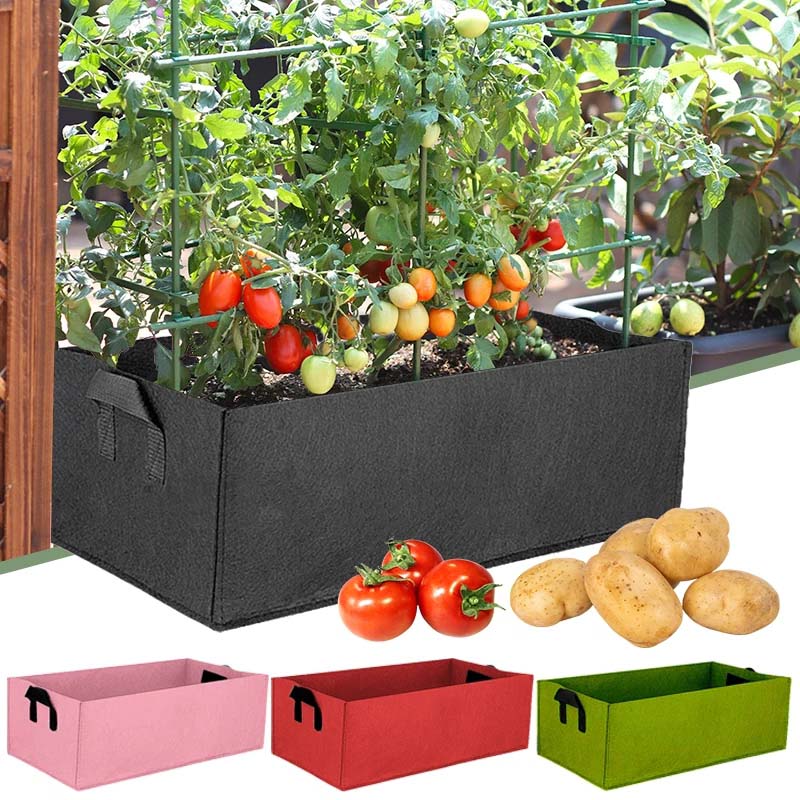 Felt Grow Bag Garden Raised Planting Bed Rectangle Plant Nursery Pot Portable Flower Vegetable Tomato Potato Planters Container
