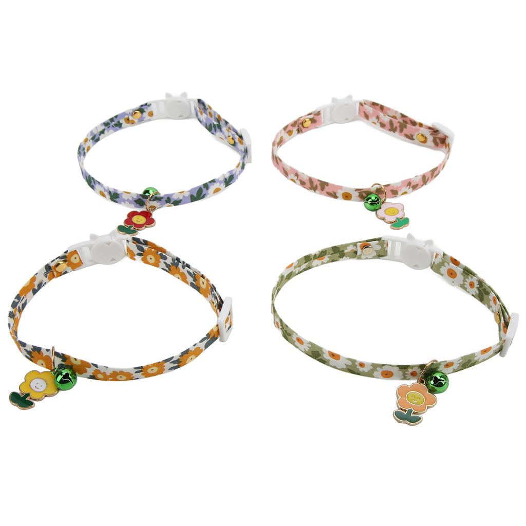 4 Stück Abreißbare Katzenhalsbänder Sonnenblumenmuster Verstellbares Bedrucktes Katzenhalsband mit Glocke für Katzen Hunde