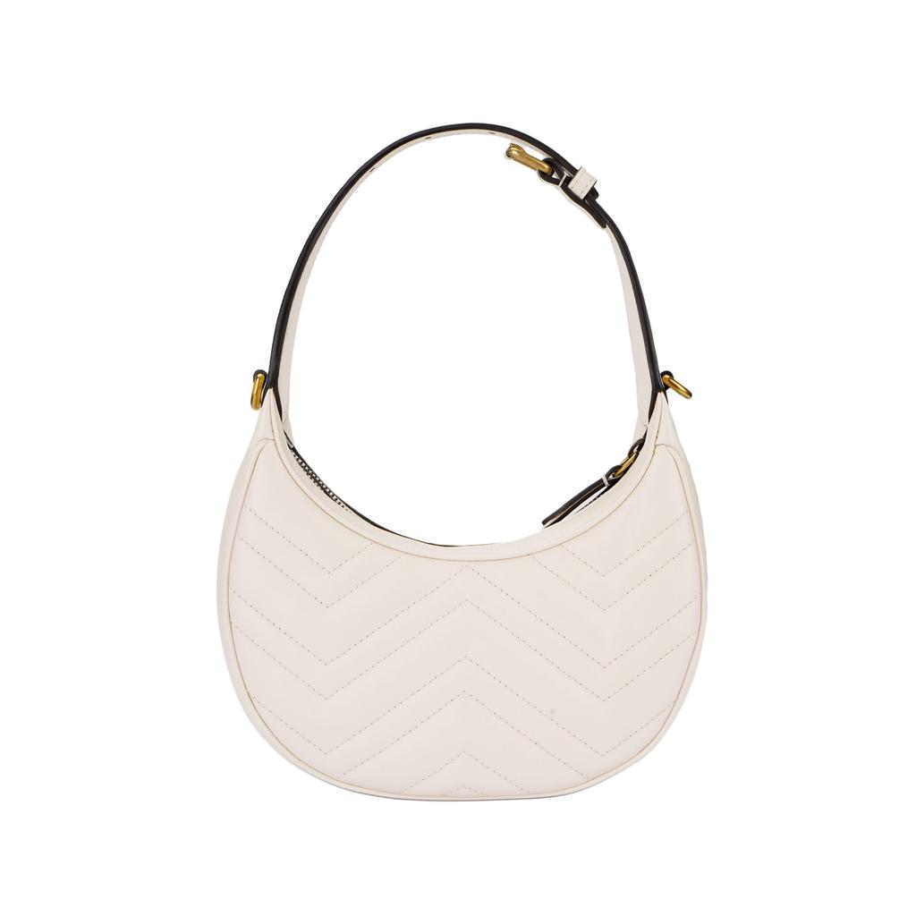 Gucci GG Marmont V-förmige gesteppte Leder-Halbmondtasche Umhängetasche Handtasche, Umhängetasche Mini Damen Milchweiß 699514-DTDHT-9022
