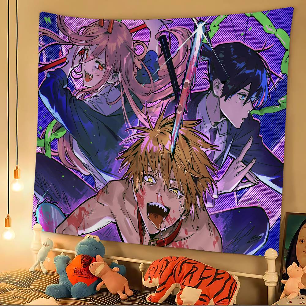 Anime Chainsaw Man Tapestry Art Printing Japanese Wall Tapestry Anime Wall Hanging Home Decor