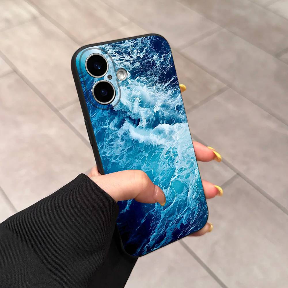 Blue Sea Ocean Waves Phone Case For iPhone 17 16 15 14 13 12 11 Pro Max Plus Mini Soft Silicone Black Shockproof TPU