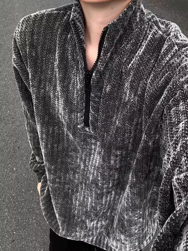 Men's Plus Size Half-Zip Deconstructed Hoodie - Autumn/Winter Street Style Pullover with High Street Vibes