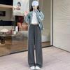 Women's Retro Grey Striped Wide-Leg Pants, Elastic Waist with Drawstring - High Waist, Loose Fit, Spring/Summer 2026 Collection.