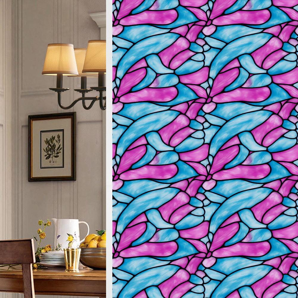 Colorful Retro Flower & Bird PVC Static Cling Removable Window Film