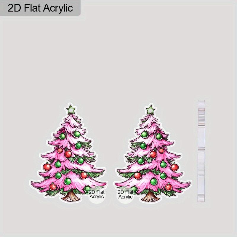 2D Flat Pink Christmas Tree Acrylic Earrings Women's Fashion Jewelry Unique Earrings Party Jewelry Christmas Earrings Christmas Gifts
