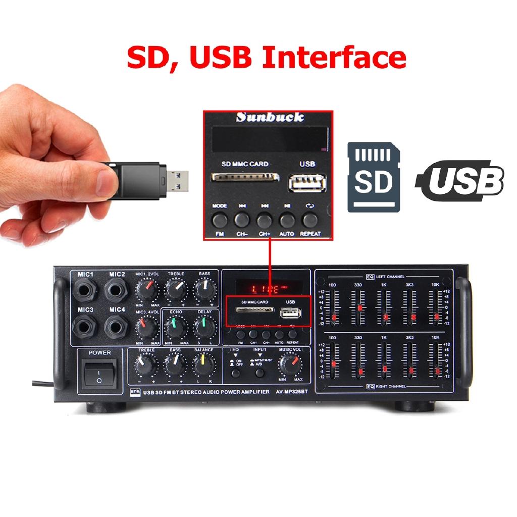 110-240V bluetooth Power Amplifier System Sound Audio Stereo Receiver Support 4 Way Microphone Input Home Theater 2000W