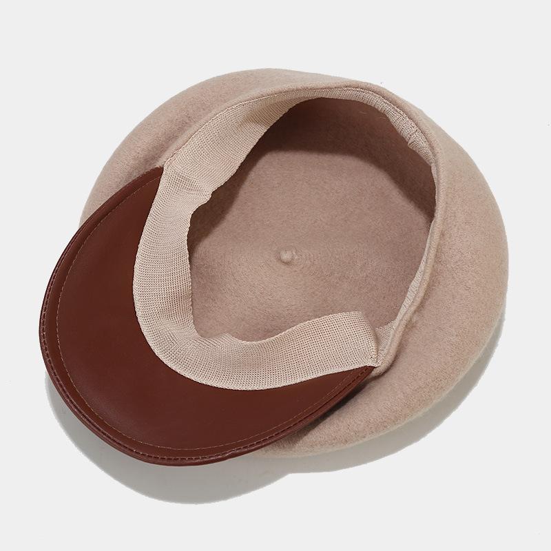 Internet Celebrity Beret Children Autumn and Winter British Retro Woolen Leather Brim Cap Painter Hat Tide