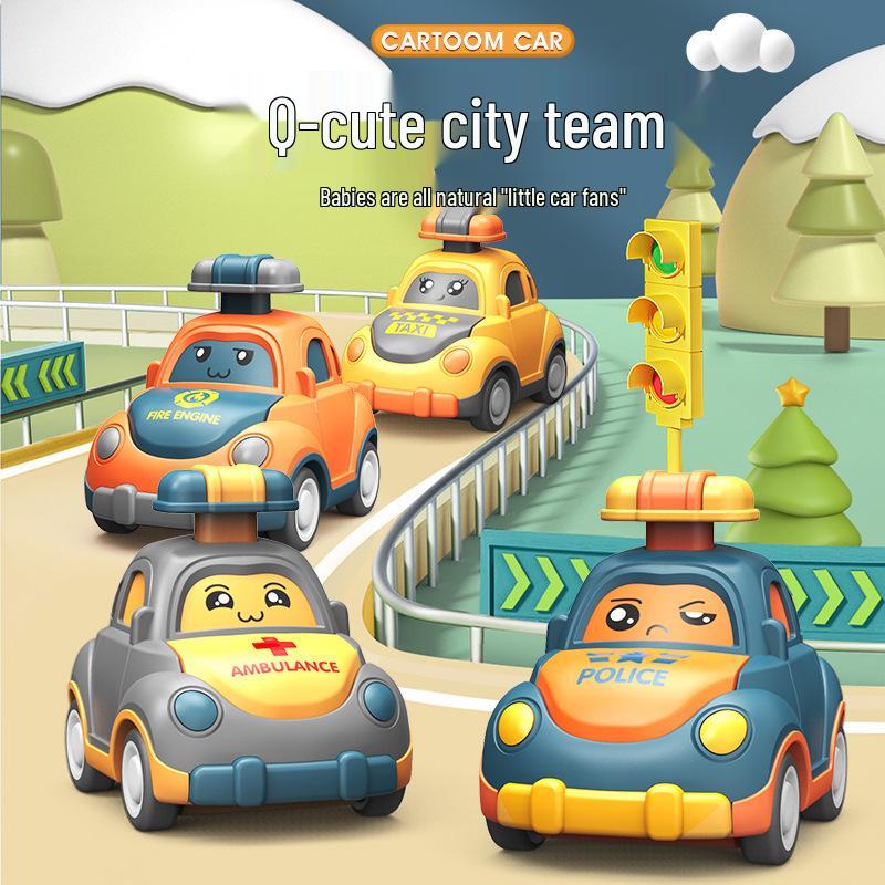 Press-and-Go Pull-Back Cartoon Car with Funny Hat - Inertial Drive Toy for Kids