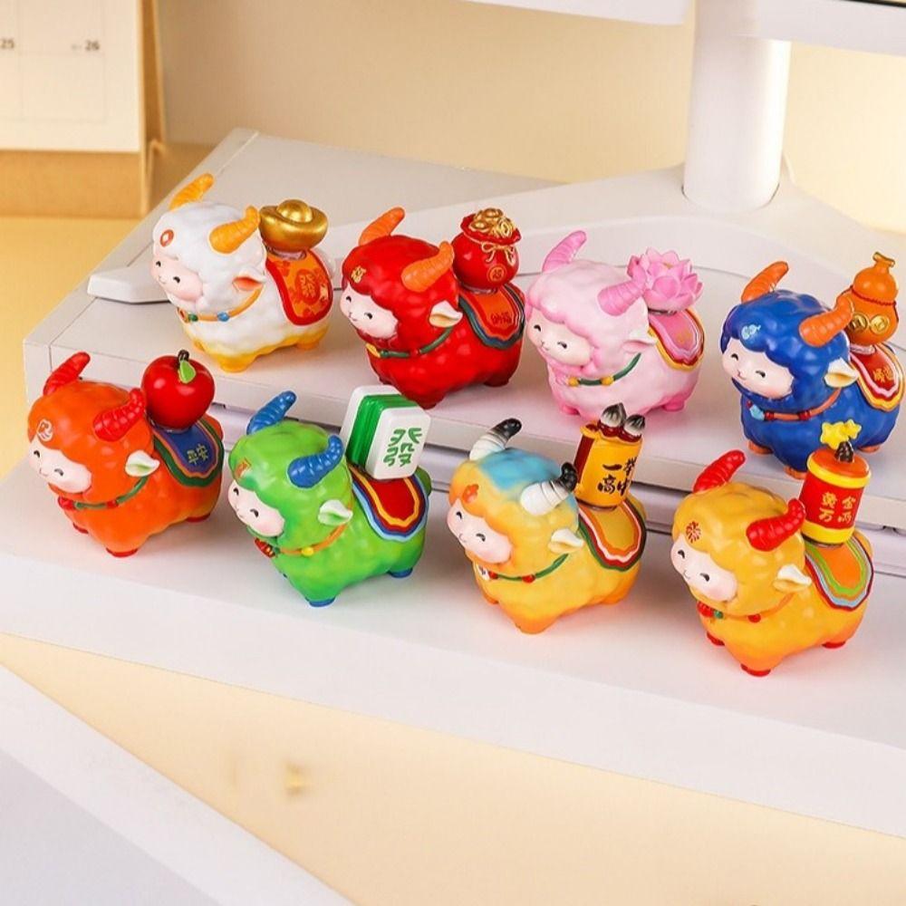 Resin Lucky Sheep  Sculpture Chinese Style Fortune Sheep Figure  Office Desktop