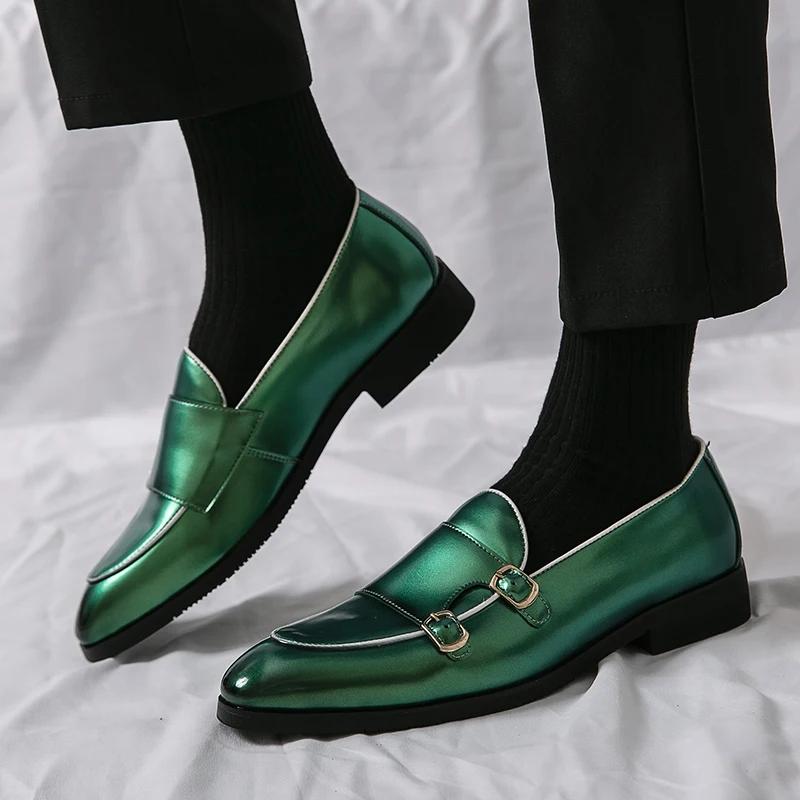 Luxury Designer Special Green Purple Black Monk Strap Shoes for Men Formal Wedding Prom Dress Shoes Men Homecoming