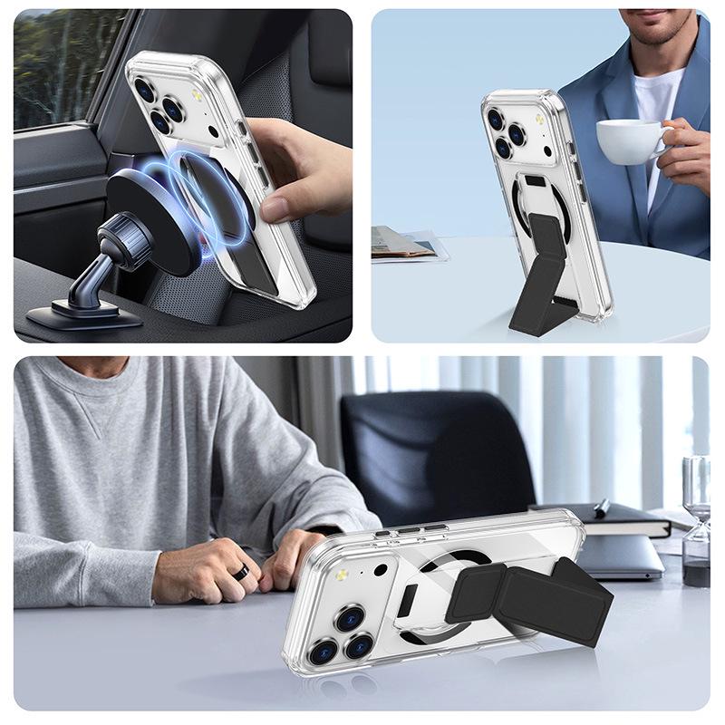 iPhone 17 Pro Max Case with Folding Stand, Crystal Wristband, Magnetic, Transparent, and Drop-Proof.