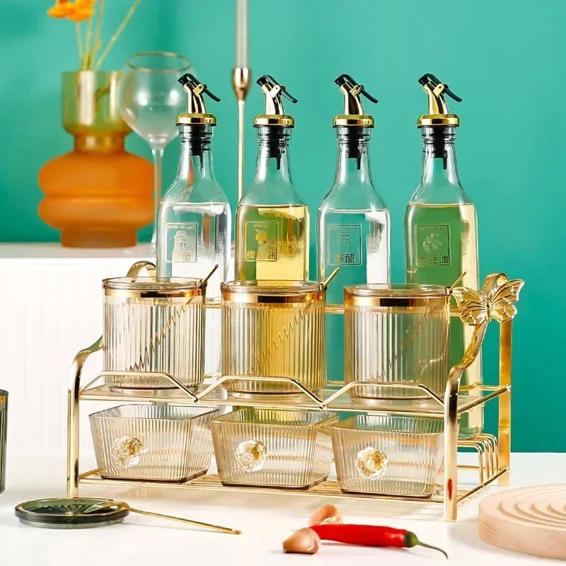 1 pz Barattolo per condimenti in acrilico con vassoio, contenitore per condimenti, saliera, contenitore per zucchero, set di contenitori per utensili da cucina per la casa