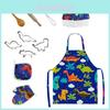 Colorful Dinosaur Themed Kids Kitchen Playset With Apron And Baking Tools For Imaginative Play