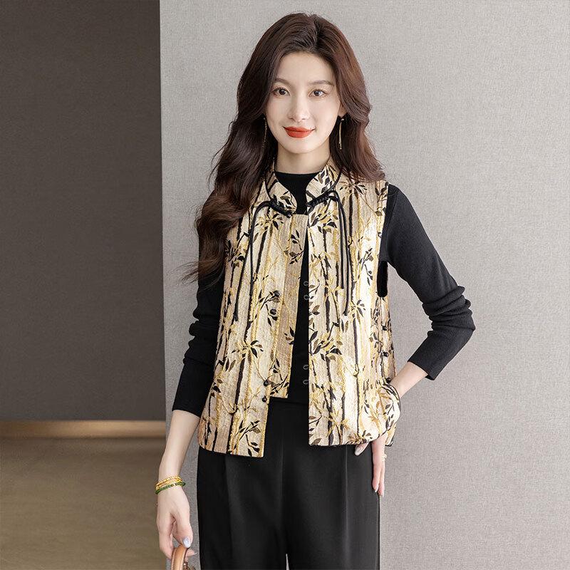 Sibaisha Damen Retro Jacquard Stehkragen Weste