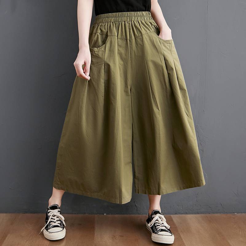 

Cotton Wide Leg Pants Women Arrival Summer Vintage Style Solid Color Loose Female Ankle-length Casual Pants B2537 2XL