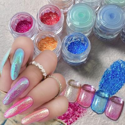 Super Glitzernder Perlglanz Nagelpuder, Perlglänzender Magischer Muschel Wolken Brokat Puder, Neon Perlglitzer Farbe Platin Puder