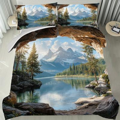 Set Biancheria da Letto 3 Pezzi Paesaggio Rinfrescante sul Lago Stampa 3D Copripiumino Accogliente King Queen Twin Size Regalo di Compleanno Decorazione per la Camera da Letto