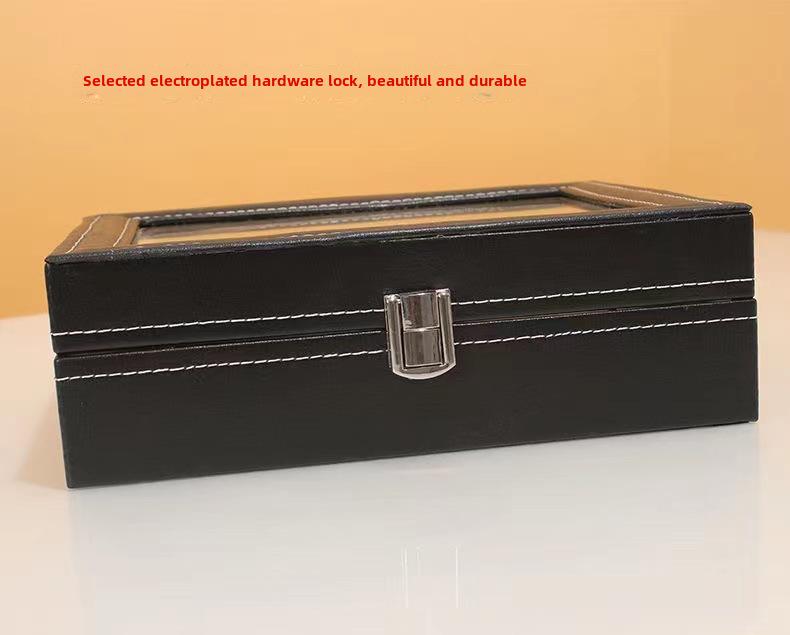 PU Leather Watch Storage Box with Transparent Window, Available in 6 or 12 Slots