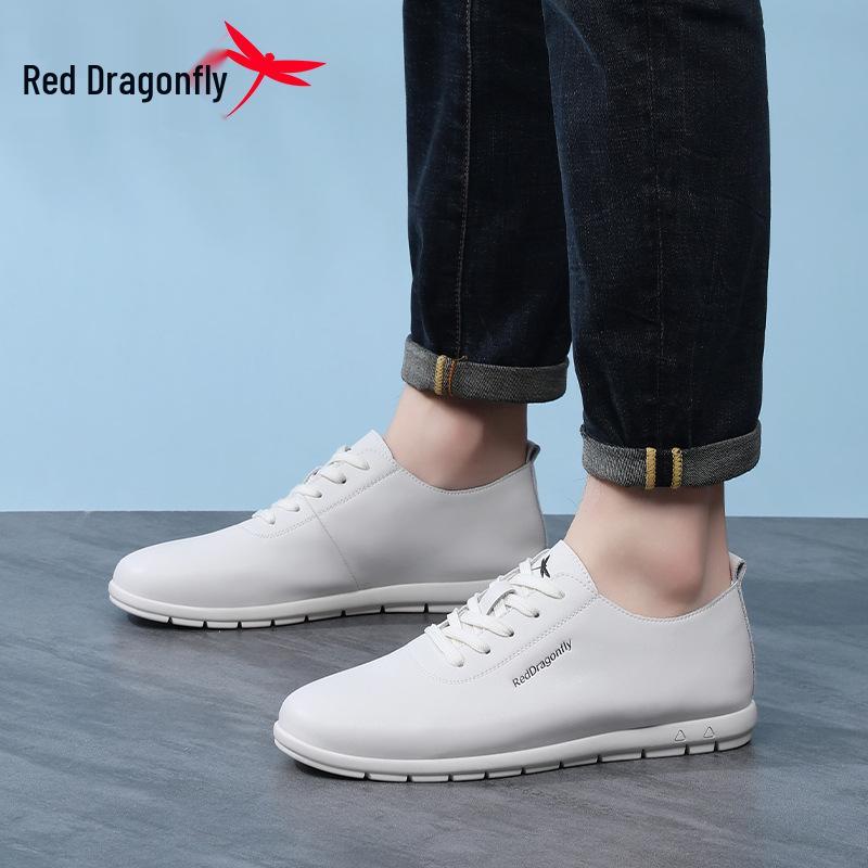 Red Dragonfly Men's Waterproof Leather Casual Shoes - Winter Soft Sole, Flat Bottom, Black