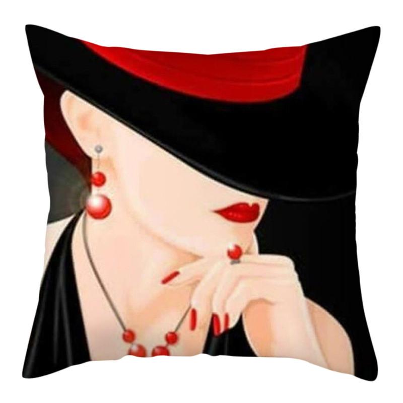 Home Deko Kissenbezug Wohnzimmer Elegantes Damenmuster Sofa Rot Schwarz Kissenbezug