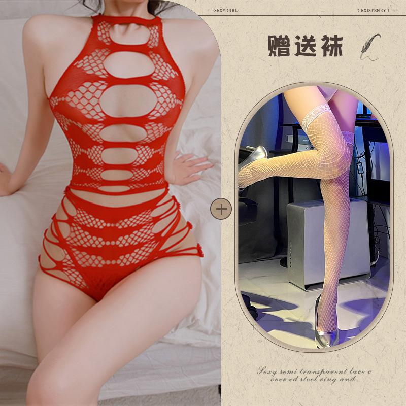 Sex underwear sexy perspective hollow tear large size hip wrap free net suit