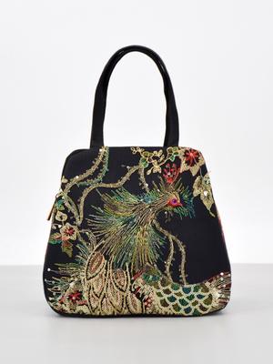 Ethnic Style Peacock Embroidered Women's Handbag – Double Pocket Large Canvas Bag