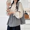 Johnature Japanese Fungus Trim Collar Plaid Shirt Casual Vintage Long Sleeve Stitched Retro Loose Shirt Women