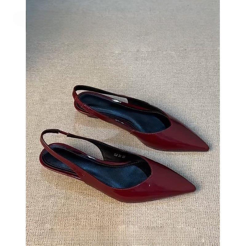 Temperament nackter Keilabsatz Taschenkopf Sandalen Damen spitze Zehe rückenfrei Wort mit leichtem Mund einzelne Schuhe