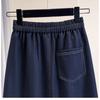 DIMANAF 2026 Summer Plus Size Women Skirts Elastic Waist Oversize Casual Lady Long Skirts Denim Cotton Solid Blue