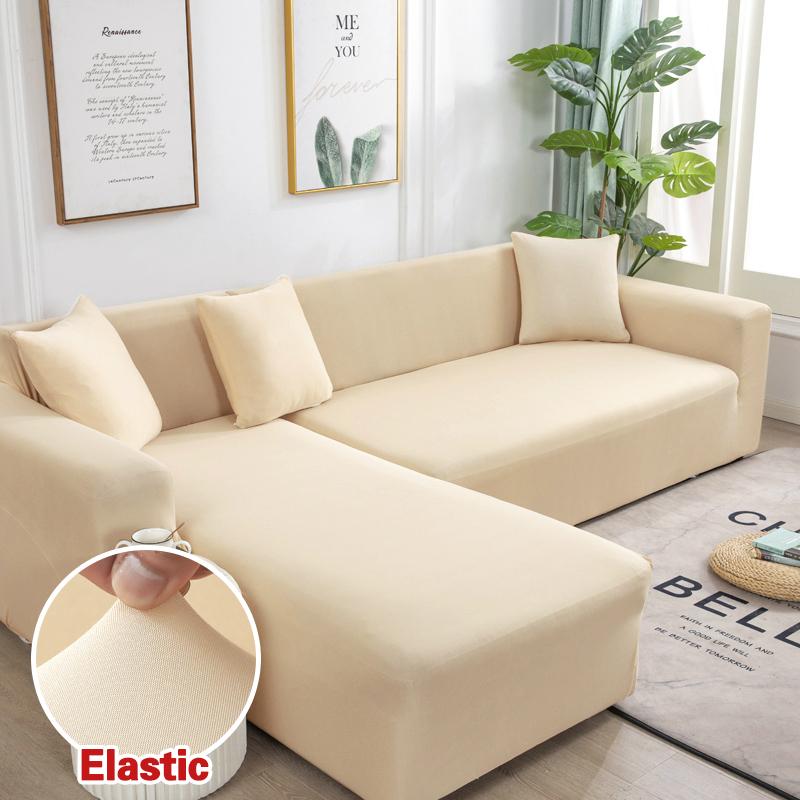 Solid Color Corner Sofa Cover Elastic Thin Fabric Sofa Covers for Living Room Pets L shape Sofa Need Order 2 pieces Slipcover