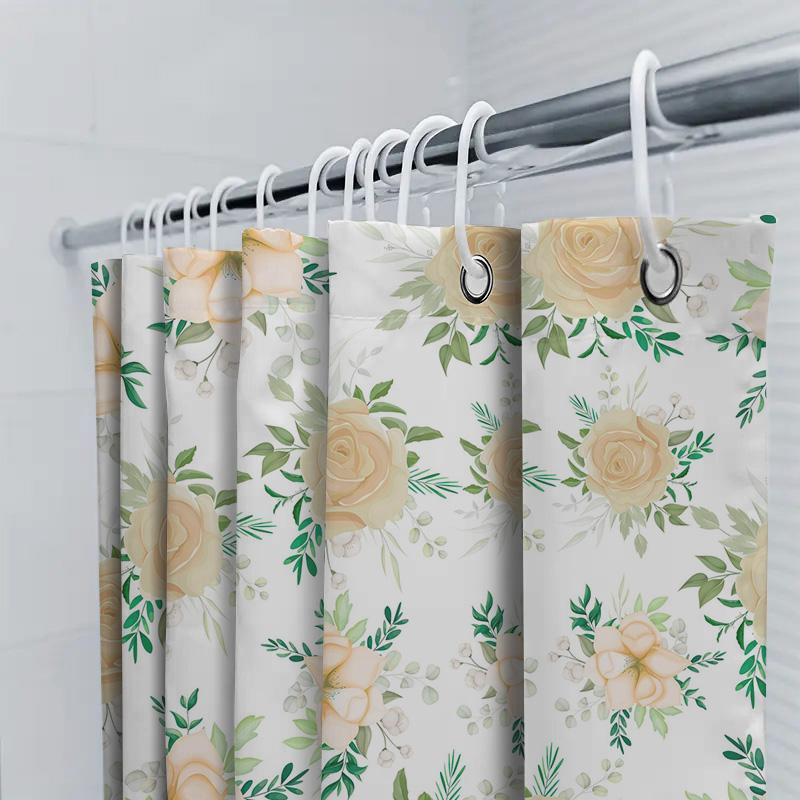 Elegant Floral Shower Curtain Cream Rose Design For Bathroom Decor 180Cm Waterproof Fabric Home Decoration Item Made In China Al
