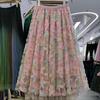 Women's French Romantic A-Line Mesh Skirt with 3D Flowers - Elastic Waist, Stunning Summer Design