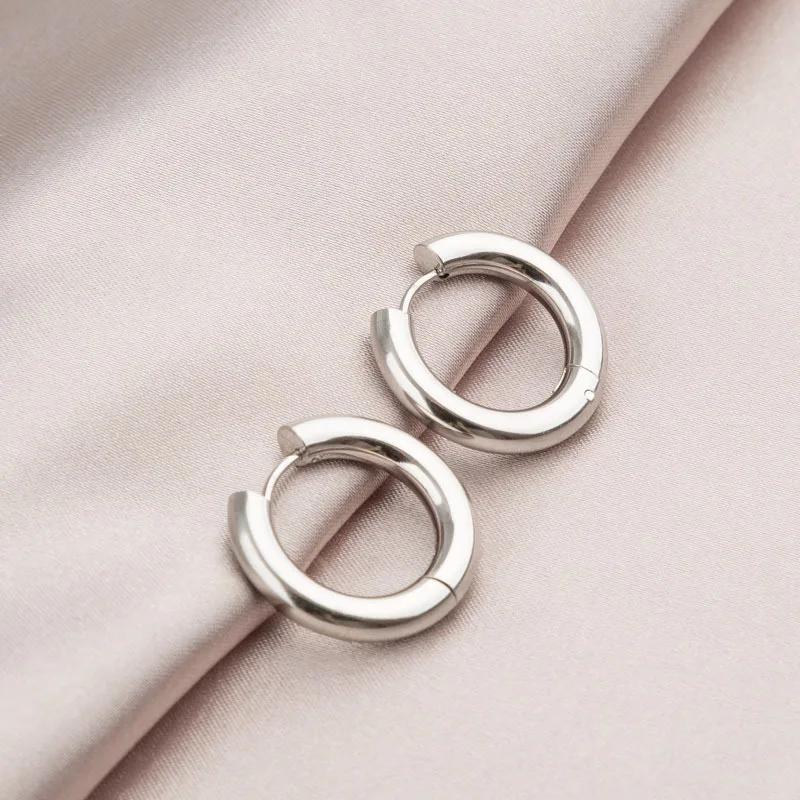 

20mm Classic Geometric Circle Gold Color Stainless Steel Hoop Earrings for Women High Quality Charm Colorfast Party Jewelry Gift серебряный
