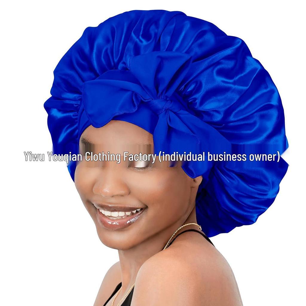 Elastische Schlaf- und Duschhaube aus Satin mit breiter Krempe für Damen – einfarbig, Größe L