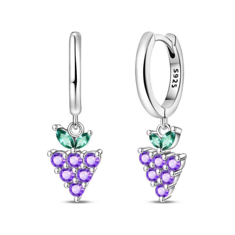 Original Earrings 925 Silver Fruit Series Cherry Strawberry Hoop Earrings Ear Studs Zircon Making Jewelry for Women Girl Party