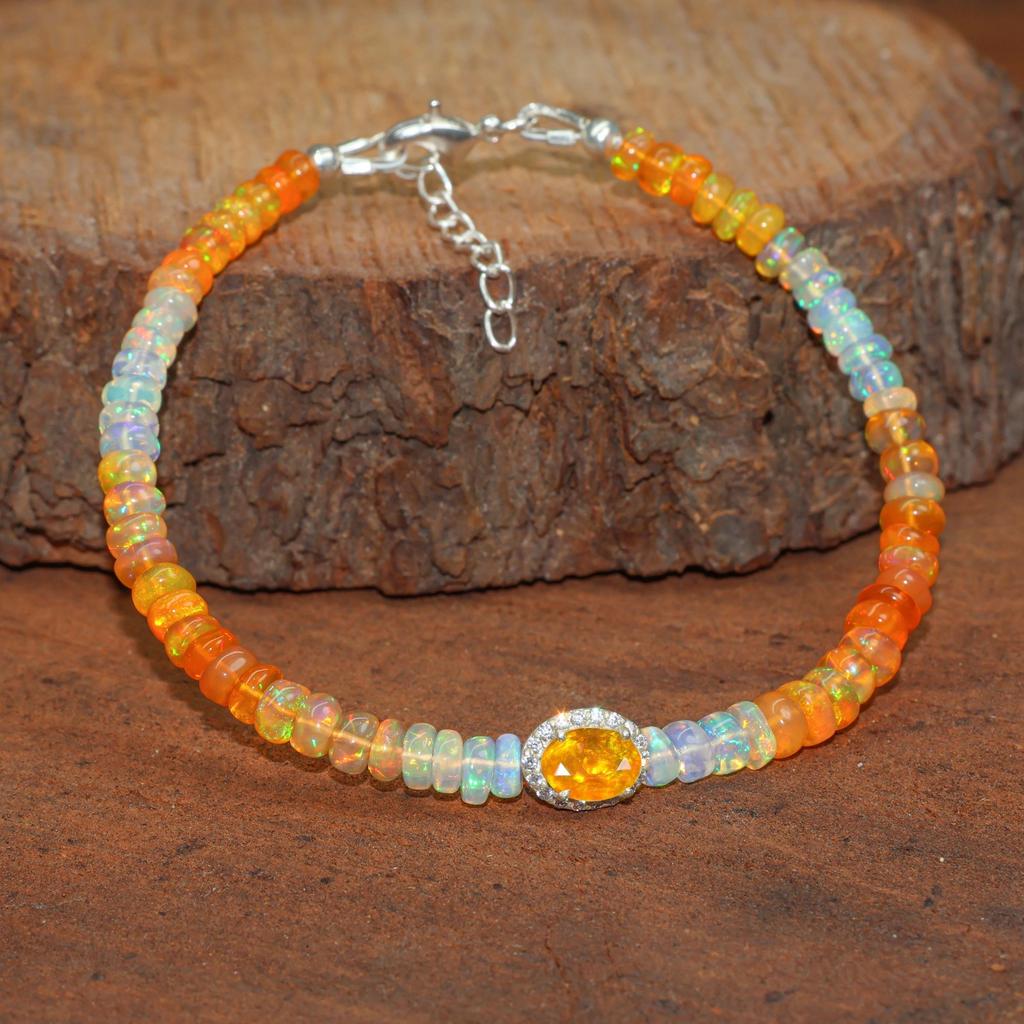 Feueropal Glatte Perlen Armband, Oranger Opal Ovaler Anhänger Goldarmband, Zartes Armband, Oktober Geburtsstein, Geschenk für Sie