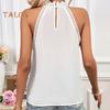 Women Vest Halter Neck Solid Color Lace Decoration Tops Solid Color Hollow Lace Stitching Casual Tops