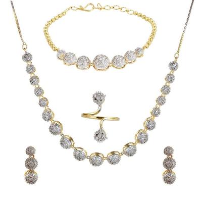 Jewellery Set for Women American Diamond Combo of Choker Necklace Set with Earrings, Bracelet and Ring for Girls and Women