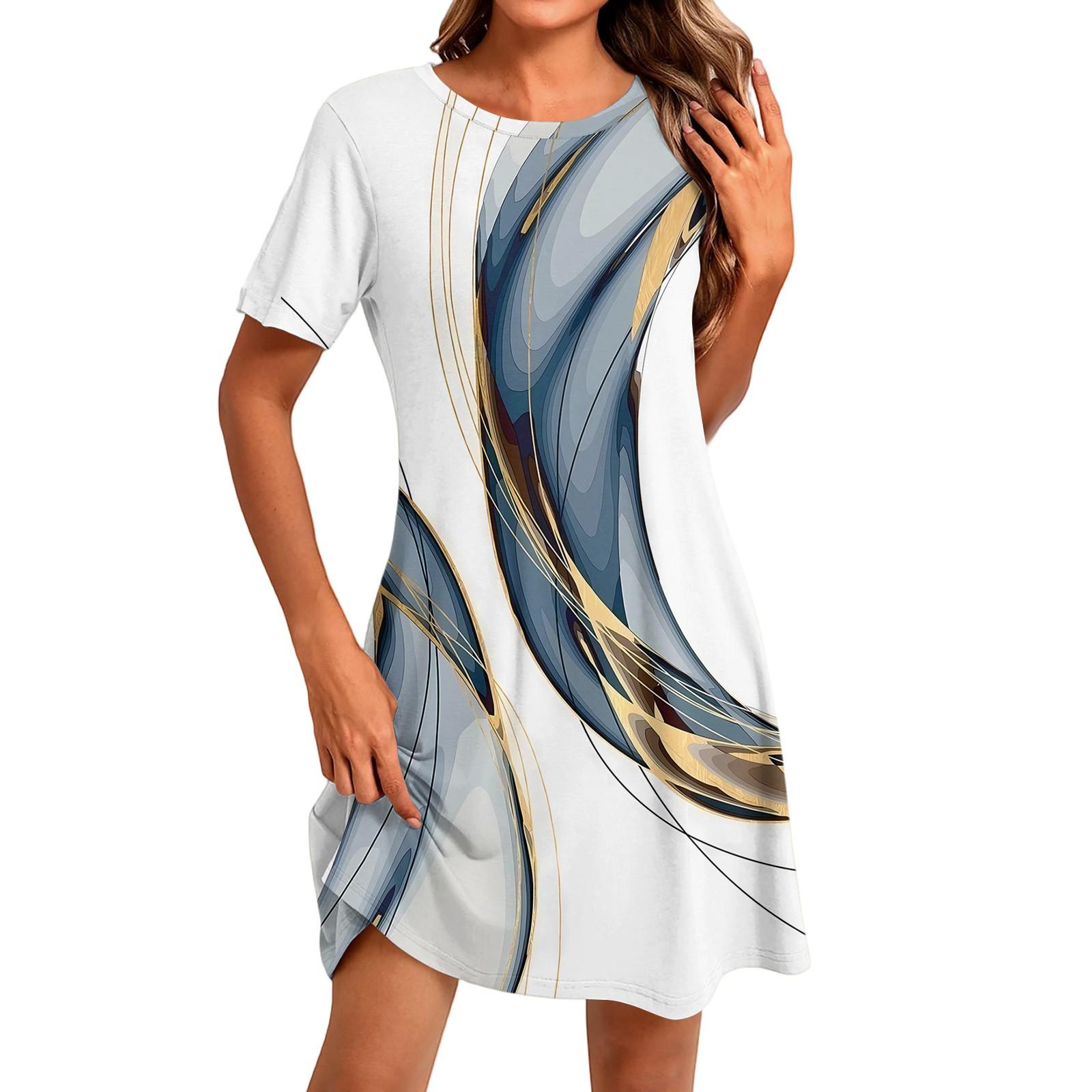 

Женское модное повседневное платье с круглым вырезом и коротким рукавом XL серебряный